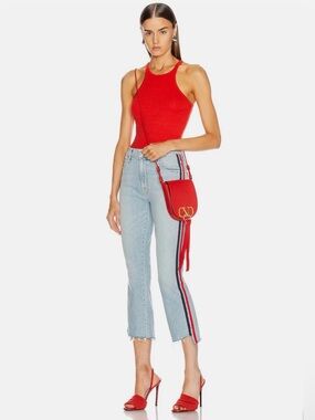 MOTHER The Insider Crop Step Fray Thanks Again Racer Striped Denim Jeans Size 29